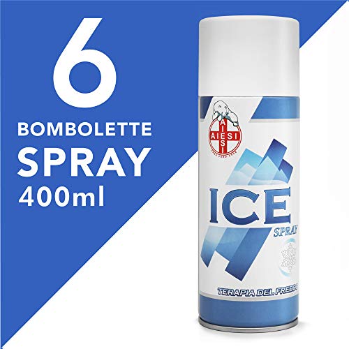 AIESI® Hielo Spray instantáneo con MENTOL lata de 400 ml ICE SPRAY (Paquete de 6 piezas) # Made in Italy