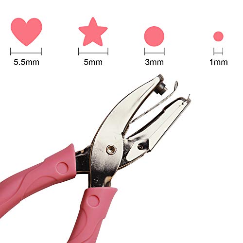 AIEX 1 mm Perforadora Manual, Punzón perforador de papel redondo simple de Punzón perforador de mano con agarre rosa para papel artesanal (Círculo pequeño)