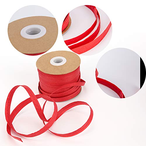 AIEX 3 Roll 900m Cinta Rafia Natural - 0.64cm Papel de Rafia para Manualidades DIY, 3 Colores de Cinta de Navidad para Envoltura de Regalos- Rojo/Verde/Kraft