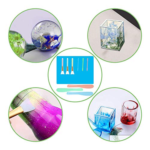 AIFUDA Tapetes de silicona con 3 varillas de agitación de silicona, 3 pinceles mágicos y 3 cucharas mezcladoras para manualidades, Fundición, Resina epoxica Mezcla y difusión a Bling Tumbler Tazas