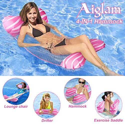 Aiglam Hamaca Flotante para Piscina Tumbona de Piscina Hamaca Flotante Balsas Inflables Sofá de Aire para Piscina Silla Flotante Cama Drifter, Flotador de Playa para Adultos (Rosado)