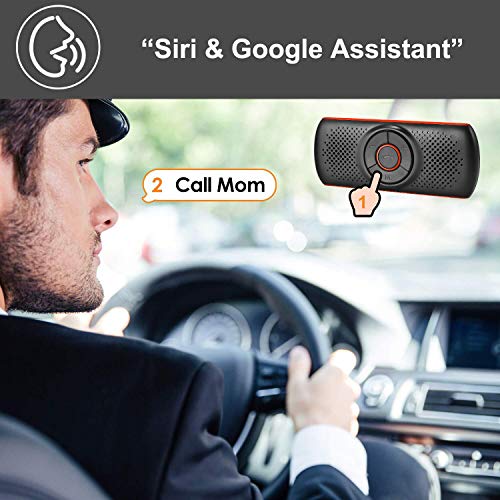 Aigoss Manos Libres para Coche Bluetooth 4.2 con Siri y Google Assistant, Kit de Coche Altavoz Inalámbrico para Visera, Conexión de 2 Teléfonos Simultáneamente