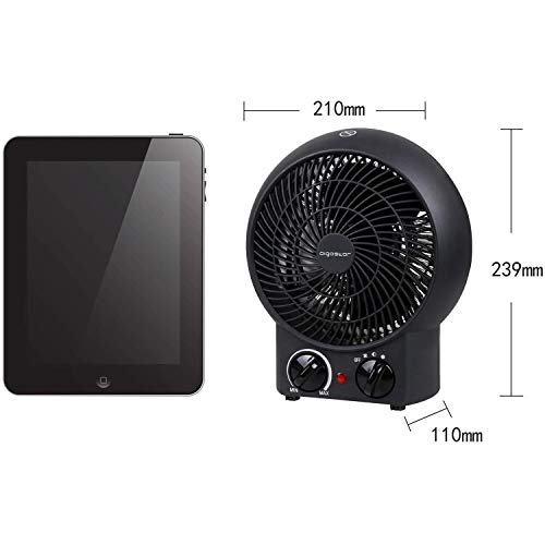 Aigostar Airwin Black 33IEL- 2000W Calefactor de aire con termostato regulable, función de aire caliente de dos niveles o ventilador con temperatura ambiente, color negro.