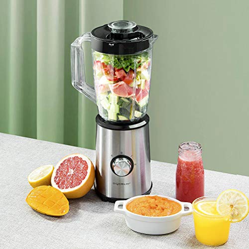 Aigostar Baron - Batidora de vaso, Licuadora Portatil 350W para Smoothies. Jarra 1 litro, botella 600ml, 2 controles de velocidad, tapón dosificador, función P y cuerpo de acero. Libre de BPA.