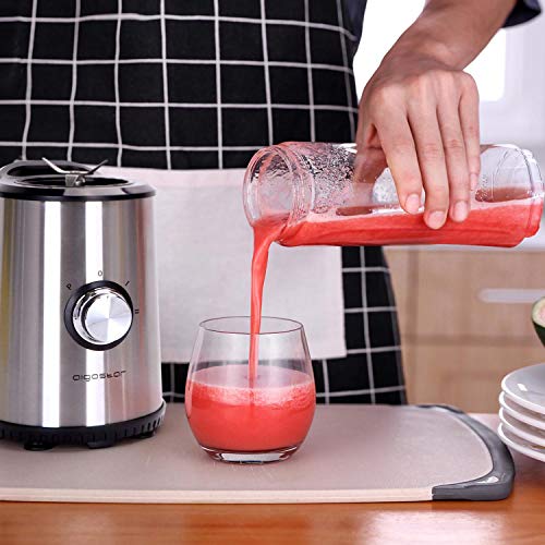 Aigostar Baron - Batidora de vaso, Licuadora Portatil 350W para Smoothies. Jarra 1 litro, botella 600ml, 2 controles de velocidad, tapón dosificador, función P y cuerpo de acero. Libre de BPA.