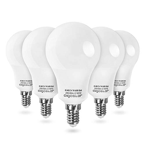 Aigostar - Bombilla LED A5 A60, E14, 7 W equivalente a 60 W, 6400K, 595 lúmenes, no regulable -Pack de 5[Clase de eficiencia energética A+]