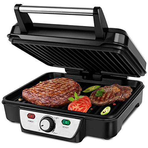 Aigostar Calore 30HHK - Grill, parrilla, sandwichera y máquina de panini, 1800 W de potencia, 2 placas de cocinado independientes antiadherentes, apertura 180º, temperatura regulable. Diseño exclusivo