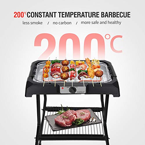 Aigostar Lava Pro - Barbacoa eléctrica con patas, Grill, 2000W, bandeja recoge grasa extraíble, uso con agua: evita los humos, uso en exteriores e interiores, superficie antiadherente, termostato.