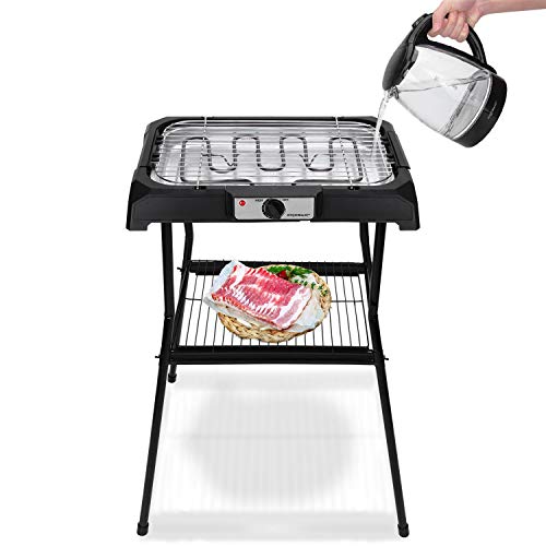 Aigostar Lava Pro - Barbacoa eléctrica con patas, Grill, 2000W, bandeja recoge grasa extraíble, uso con agua: evita los humos, uso en exteriores e interiores, superficie antiadherente, termostato.