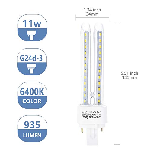 Aigostar- Pack de 5 Bombillas LED PLC 2U, tubo de11 W Maiz G24, Luz fría 6400K