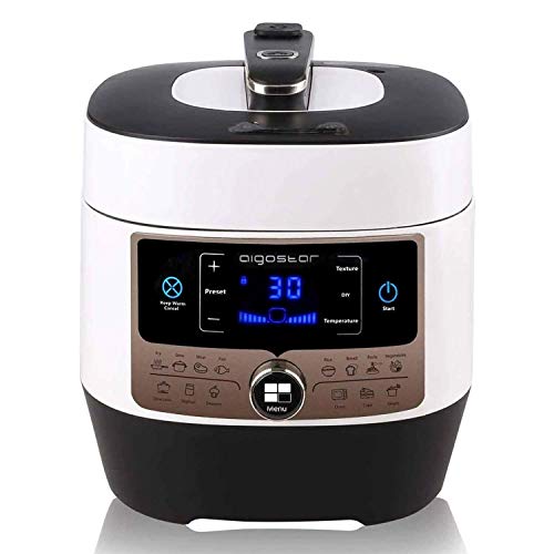 Aigostar Panda 30HGZ - Olla a presión multifunción y cocinado lento, 14 funciones programables con gran panel LED, recipiente en acero inoxidable de 6 litros, potencia de 1000 watios,calidad exclusiva