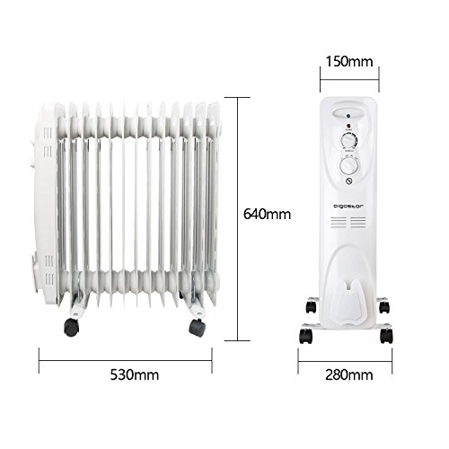 Aigostar Pangpang 33IEJ – Radiador de aceite de 11 elementos, 2300 Watios, dispone de 3 ajustes de potencia y control termostático de temperatura. Diseño exclusivo.