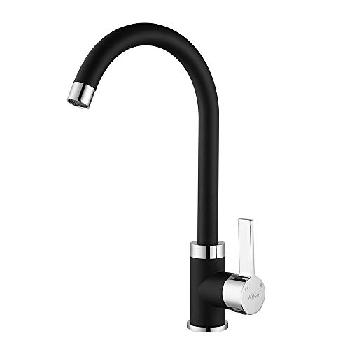 Aihom Grifo de Cocina Negro 360° Giratorio Grifo de Fregadero Cocina Grifo de Latón Monomando Fregadero Agua Fría y Caliente Grifo Moderno y Flexible