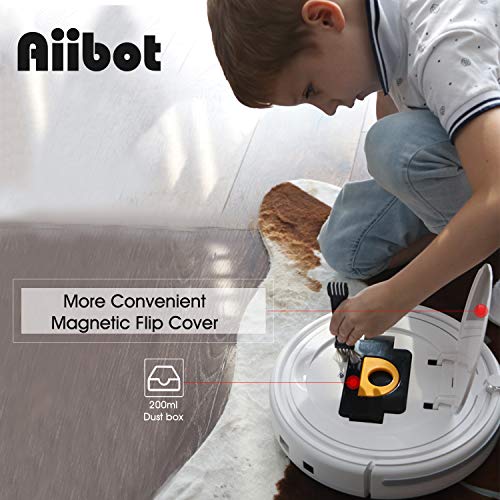 Aiibot Aspirador Robot con Sistema de Limpieza de 3- Etapas, Sensor Inteligente de Detención de Caídas, Filtro HEPA, para Apartamentos/Casa Pequeña/Piso Duro/Alfombra de Pila Baja (T288-white)