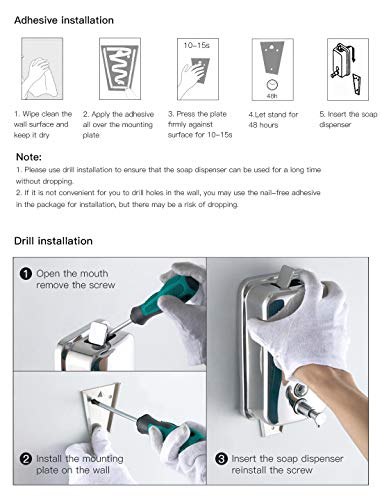 AIKE AK1001 Dispensador de jabón líquido montado en la Pared para baño y Cocina,Acero Inoxidable Pulido(1000ml)