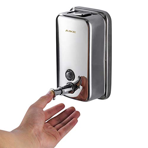 AIKE AK1001 Dispensador de jabón líquido montado en la Pared para baño y Cocina,Acero Inoxidable Pulido(1000ml)