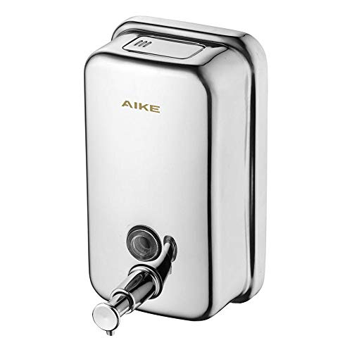 AIKE AK1001 Dispensador de jabón líquido montado en la Pared para baño y Cocina,Acero Inoxidable Pulido(1000ml)