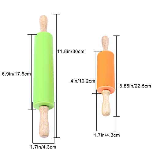 AILANDA 2 pcs Rodillo de Silicona con Mango de Madera Giratoria Herramienta de Cocción de Pasta de Repostería Antiadherente