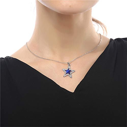 AILUOR Unisex Estrella de Cinco Puntas de Cristal de Zafiro Colgante de Collar Azul Ajustable