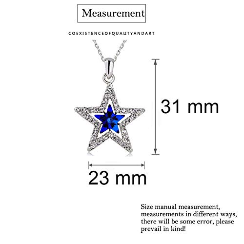 AILUOR Unisex Estrella de Cinco Puntas de Cristal de Zafiro Colgante de Collar Azul Ajustable