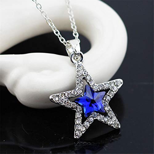 AILUOR Unisex Estrella de Cinco Puntas de Cristal de Zafiro Colgante de Collar Azul Ajustable