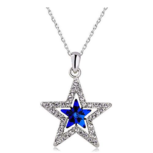 AILUOR Unisex Estrella de Cinco Puntas de Cristal de Zafiro Colgante de Collar Azul Ajustable