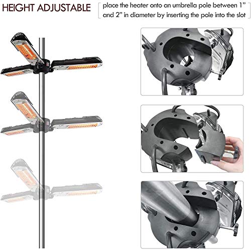 AIMCAE Calentador de Patio eléctrico, Calentador de Espacio infrarrojo Plegable para Exteriores de 1500 vatios para Paneles de calefacción de sombrilla