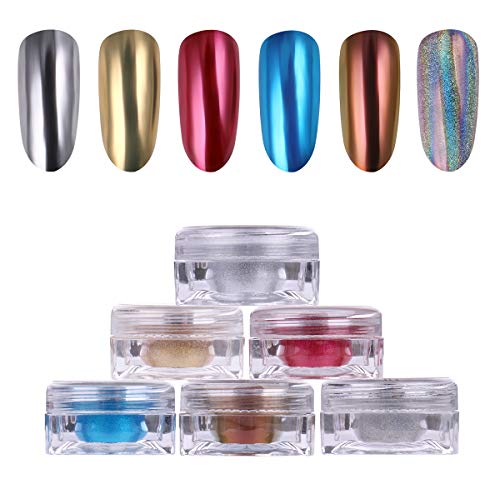 AIMEILI 6 colors Polvo Acrilico Para Uñas Colores Esmalte Uñas Efecto Espejo Arte de Uñas Cromo Pigmento Holográfica Manicura Decoración Chrome Laser Rainbow Camaleón Uñas Mirror Nail Glitter Powder