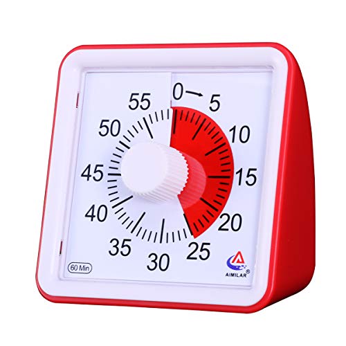 AIMILAR Temporizador visual de 60 minutos, herramienta de gestión de tiempo silenciosa, para aula o reuniones, reloj de cuenta atrás para niños y adultos rosso