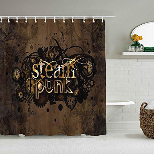 AIMILUX Cortinas Ducha，Marrón Resumen Steam Punk Símbolo Signo Envejecido Reloj Otoño，Cortina de Ducha Impermeable,Cortina de Ducha Cortina de Ducha con 12 Ganchos 180x180cm