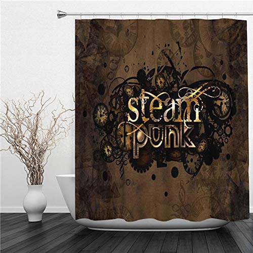 AIMILUX Cortinas Ducha，Marrón Resumen Steam Punk Símbolo Signo Envejecido Reloj Otoño，Cortina de Ducha Impermeable,Cortina de Ducha Cortina de Ducha con 12 Ganchos 180x180cm