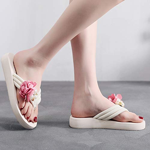 AIni Sandallas Romanas Mujer Planos Sandalias De Punta Abierta Flip-Flop Verano Tela EláStica De Color Beige con CuñAs Espiga Sandalias Esponja Pastel Zapatillas Flores DíA De Miembro Oferta36-41