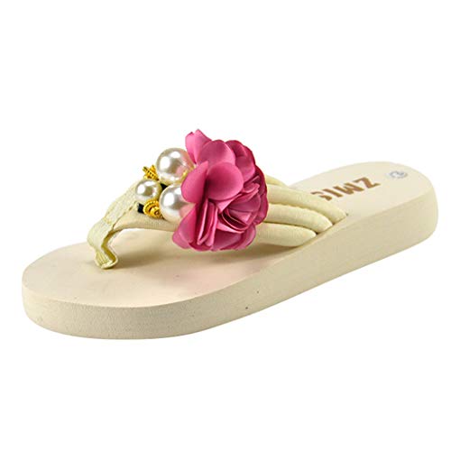 AIni Sandallas Romanas Mujer Planos Sandalias De Punta Abierta Flip-Flop Verano Tela EláStica De Color Beige con CuñAs Espiga Sandalias Esponja Pastel Zapatillas Flores DíA De Miembro Oferta36-41