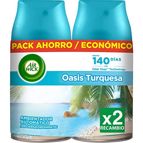 Air Wick Freshmatic - Recambios de Ambientador Spray Automático, Esencia para Casa con Aroma a Oasis Turquesa - Pack de 2
