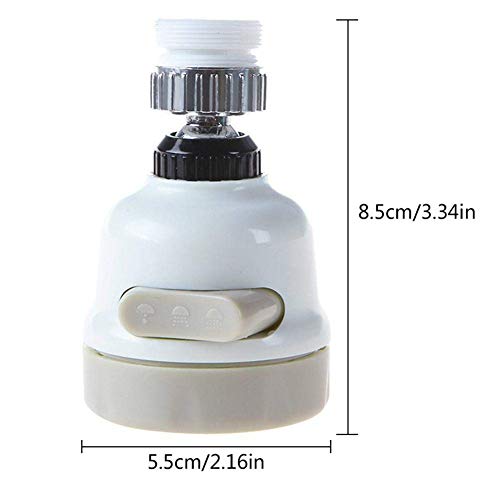 Aireador Giratorio de Grifo de 360 Grados, Grifo para evitar salpicaduras de cabeza, pulverizador extensible de tres engranajes ajustable, agua, spray, cocina, baño (Blanco)