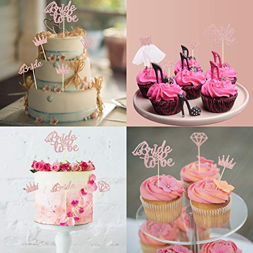 AirSMall 5PCS Decoración para Tarta con Purpurina en Oro Rosa,Decoración para Tarta de Novia/Cupcake Corona/Novia/Vestido de Novia en 3D para Despedida de Soltera,Decoraciones de Compromiso