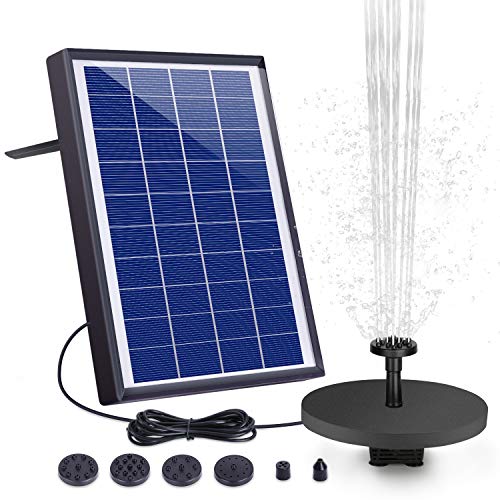 AISITIN Solar Fuente Bomba 6.5W Fuente de Jardín Solar Batería Incorporada Caudal 500L/H con 6 Boquillas y Tabla Flotante para Pequeño Estanque Baño de Aves Fish Tank y Decoración del Jardín