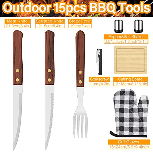 AISITIN Utensilios para Barbacoa Accesorios Barbacoa Acero Inoxidable Kit Barbacoa con 6.6L Bolsa Termica para Hombres Mujeres Camping Barbacoa