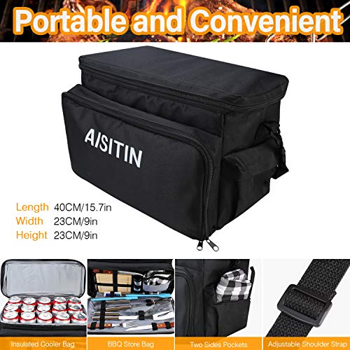 AISITIN Utensilios para Barbacoa Accesorios Barbacoa Acero Inoxidable Kit Barbacoa con 6.6L Bolsa Termica para Hombres Mujeres Camping Barbacoa