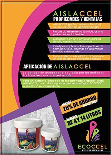 AISLACCEL, PINTURA FACHADAS, pintura pared, pintura pared interior, mejor pintura aislante, pintura blanca, pintura exterior, pintura antihumedad, pintura térmica, AISLACCEL 4 y 14 lt (14 Lt)