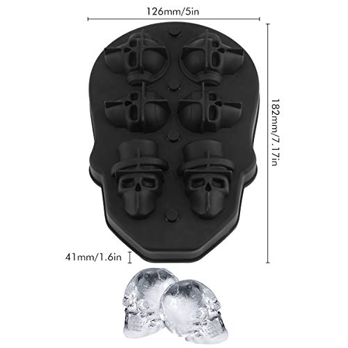 Aitsite 3Pcs Bandejas para Hielo Silicona Moldes Hielo con Embudo Tipo Calavera, Ice Tray Rejillas Redondas Tipo Cuadros Ice Tray sin BPA para Cóctel Whisky o Alimentos Bebés (Negro)