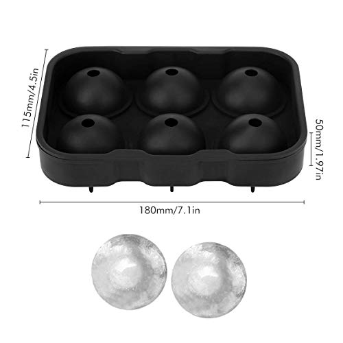 Aitsite 3Pcs Bandejas para Hielo Silicona Moldes Hielo con Embudo Tipo Calavera, Ice Tray Rejillas Redondas Tipo Cuadros Ice Tray sin BPA para Cóctel Whisky o Alimentos Bebés (Negro)