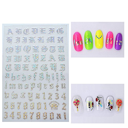 AIUIN 4 Piezas Pegatina de Uñas Patrón de Letras Escritas a Mano en Inglés Guías de Clavar Tip Pegatinas Conjunto con Uñas de Manicura (Estilo 6)