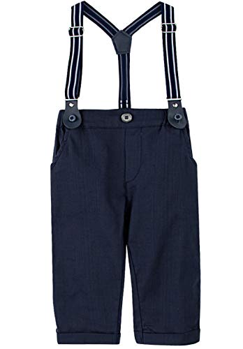 A&J DESIGN Conjunto Bebé Niño Camisa Pantalones Tirantes Traje con Pajarita (Azul Marino, 9-12 Meses)
