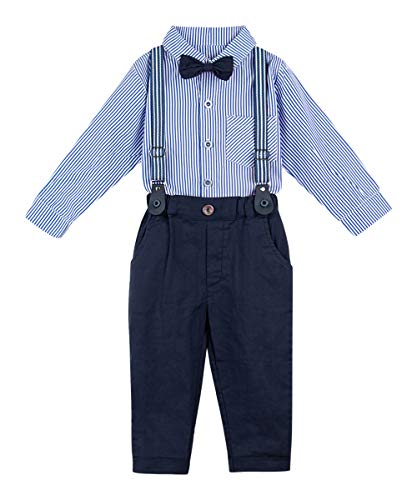 A&J DESIGN Conjunto Bebé Niño Camisa Pantalones Tirantes Traje con Pajarita (Azul Marino, 9-12 Meses)