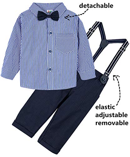 A&J DESIGN Conjunto Bebé Niño Camisa Pantalones Tirantes Traje con Pajarita (Azul Marino, 9-12 Meses)