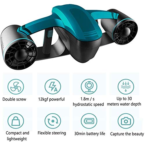 AJH Bajo el Agua Scooter eléctrico subacuático, equilibrado Diseño con Twin Hélices, 2 velocidades, 30min, batería de Larga duración, Apto para bucear en la Playa del Parque acuático