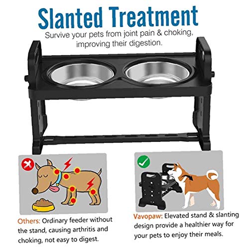 Ajustable Comederos Elevada, 4 Ajustables para Perros Heights Cuencos Plato con Extraíbles Doble del Acero Inoxidable Cuencos De Agua Alimentos Golosinas - Negro