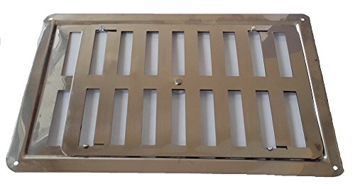 Ajuste aire Vent Inox 22.5 x 15 cm (225 x 150 mm), rejilla de ventilación Rejilla Salida De Aire Rejilla de acero inoxidable no magnético), Regular, Convección/entrada, regulado Louvre