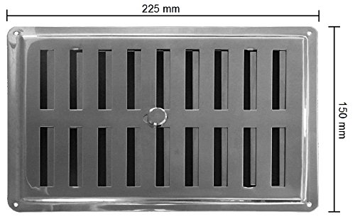 Ajuste aire Vent Inox 22.5 x 15 cm (225 x 150 mm), rejilla de ventilación Rejilla Salida De Aire Rejilla de acero inoxidable no magnético), Regular, Convección/entrada, regulado Louvre